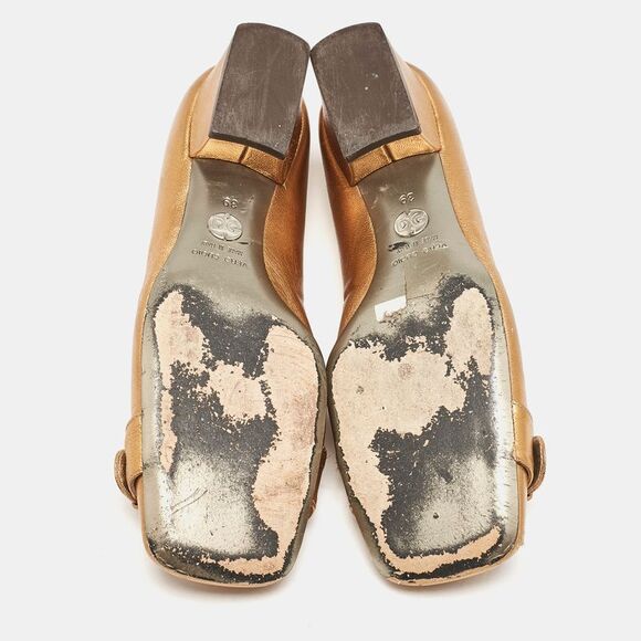 Dolce & Gabbana Metallic Gold Leather Block Heel Pumps Size 39